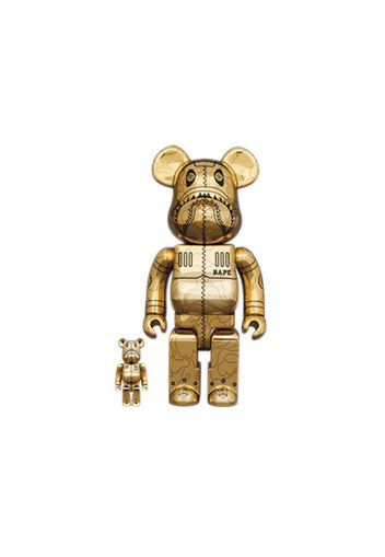 Bearbrick x BAPE x Hajime Sorayama Camo Shark 100% & 400% Set Gold