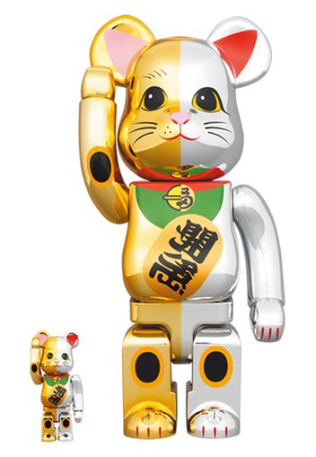 Bearbrick Lucky Cat Ten Million Gold x Good Luck Silver 100% & 400% Set Gold/Silver