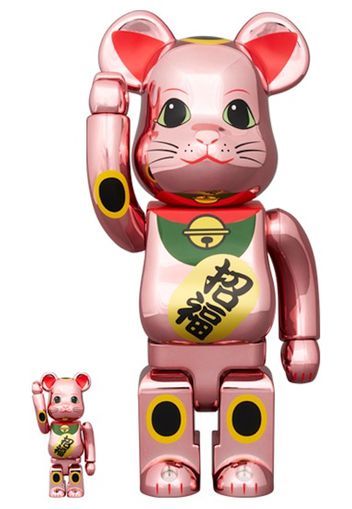 Bearbrick Lucky Cat 100% & 400% Set Pink Gold Plated