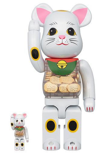 Bearbrick Lucky Cat Oval 100% & 400% Set White