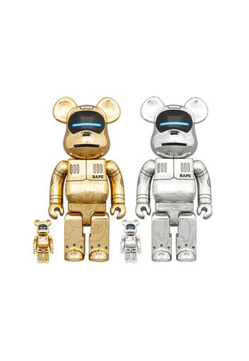 Bearbrick x BAPE x Hajime Sorayama Baby Milo 100% & 400% 4x Set Gold/Silver