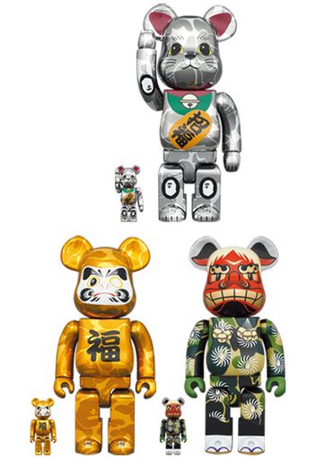 Bearbrick x BAPE Lion Dance, Daruma and Maneki Neko 100% & 400% 6-Pc Set Multi