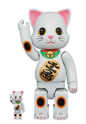 Bearbrick Nyabrick Maneki Neko 100% & 400% Set White Plating