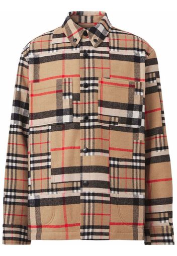 Burberry Check-Pattern Patchwork Wool Oversized Overshirt Beige