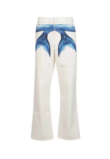 Burberry Mermaid Tail Printed Cotton-Denim Jeans White