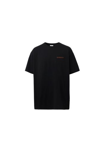 Burberry Topstitched Monogram Motif Cotton Oversized T-Shirt Black