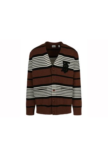 Burberry Oversized Striped Wool Cashmere Cardigan Dark Brown