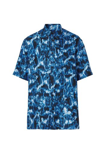 Burberry Silk Ripple Print Short Sleeve Shirt Blue