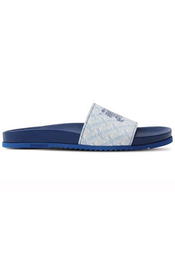 Burberry EKD Monogram-Print Leather Slides Blue