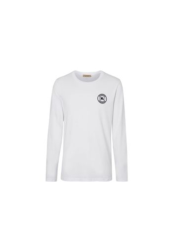 Burberry Embroidered Logo Cotton Long Sleeve T-shirt White