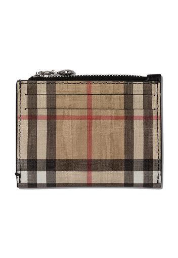 Burberry Vintage Check and Leather Zip Card Case 6 Slot Black