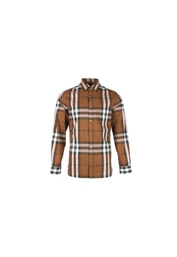 Burberry Check Stretch Cotton Poplin Shirt Russet Brown