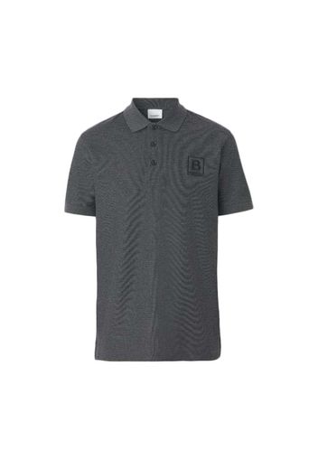 Burberry Letter Graphic Cotton Pique Polo Shirt Dark Grey