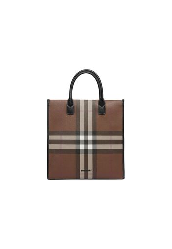 Burberry Exaggerated Check Slim Vertical Denny Tote Dark Birch Brown/Black