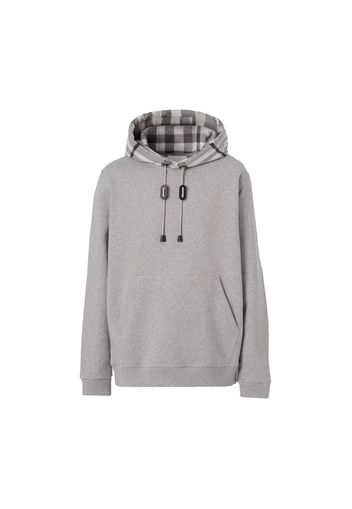 Burberry Check Hood Cotton Hoodie Pale Grey Melange