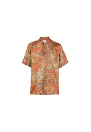 Burberry Monogram Map Print Silk Shirt Bright Orange/Multi