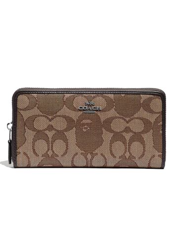 Coach x Bape Accordion Zip Wallet Signature Jacquard With Ape Head Light Antique Nickel/Khaki