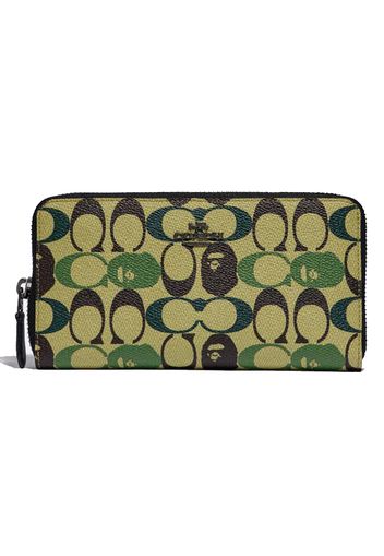 Coach x Bape Accordion Zip Wallet Signature Canvas With Ape Head Black Copper/Camo Multi