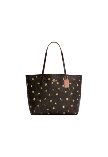 Coach City Tote Bag Vintage Mini Rose Print Gold/Brown