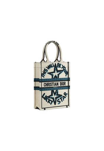 Dior Vertical Book Tote Lucky Star Embroidery White Multicolor