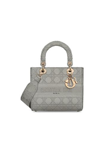 Dior Medium Lady D-Lite Bag Gray Cannage Embroidery