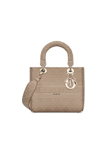 Dior Medium Lady D-Lite Bag Beige Cannage Embroidery