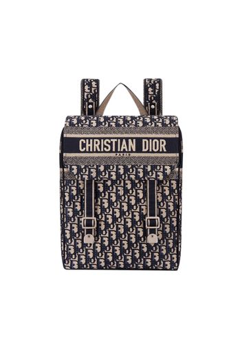 Dior Backpack Oblique Embroidered Canvas Blue