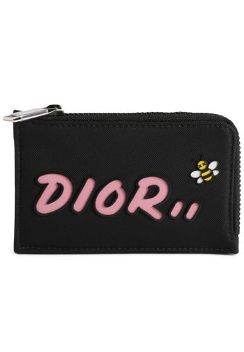 Dior x Kaws Zipped Card and Coin Holder Pink Logo Nylon Black