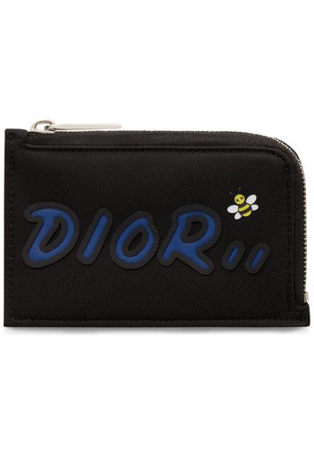 Dior x Kaws Zippered Card and Coin Holder Blue Logo Nylon Black