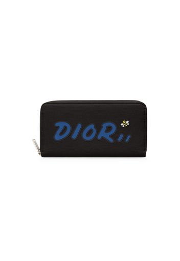 Dior x Kaws Zippered Wallet Blue Logo Nylon Black