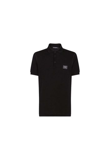 Dolce & Gabbana Cotton Pique Branded Plate Polo Shirt Black