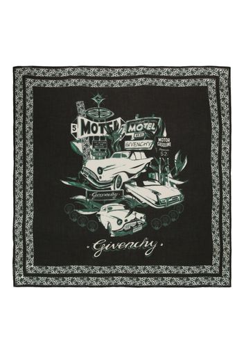 Givenchy Motel Logo Print Silk Scarf Black/Green