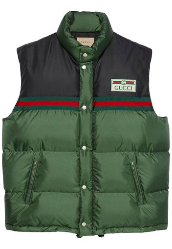 Gucci Web-Stripe Padded Down Gilet Ivy Green/Navy Blue/Red