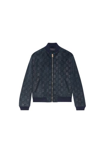 Gucci GG Printed Suede Bomber Jacket Navy