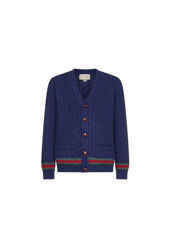 Gucci Cashmere and Wool Cable-Knit Cardigan Blue