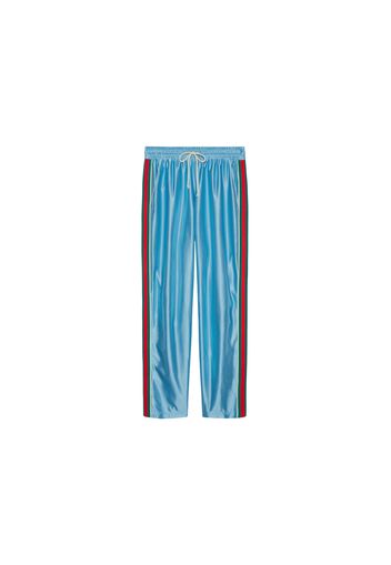 Gucci Shiny Jersey Jogging Pant With Web Light Blue