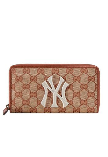 Gucci Zip Around Wallet NY Yankees Patch GG Beige/Brick Red