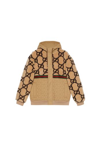 Gucci GG Jacquard Oversized Hooded Wool Jacket Beige/Ebony/Green/Red
