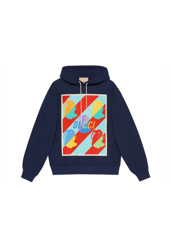 Gucci Lunar New Year Bunny Print Hooded Sweatshirt Navy