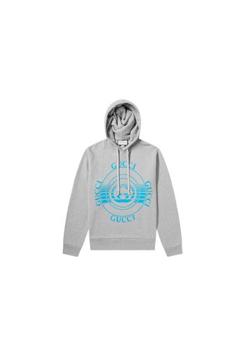 Gucci Record Print Pullover Hoodie Grey Marl/Blue