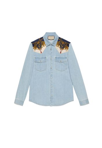 Gucci Chain Print Panelled Shirt Light Blue