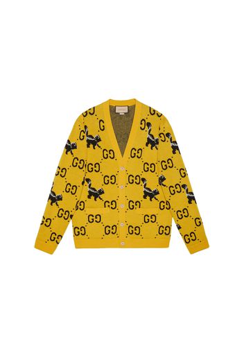 Gucci GG And Skunk Jacquard Wool Knit Cardigan Yellow/Black