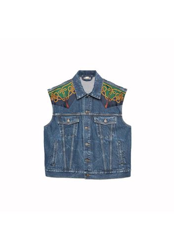 Gucci Silk Scarf-Panelled Denim Vest Blue