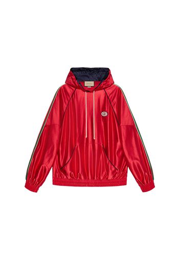 Gucci Shiny Jersey Hooded Sweatshirt With Web Bright Red