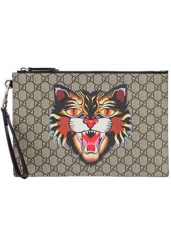 Gucci Pouch GG Supreme Angry Cat Beige/Ebony/Black