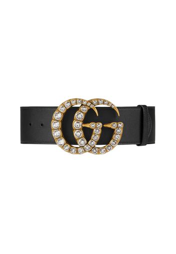 Gucci Leather Belt with Crystal Double G Buckle 1.5 Width Black