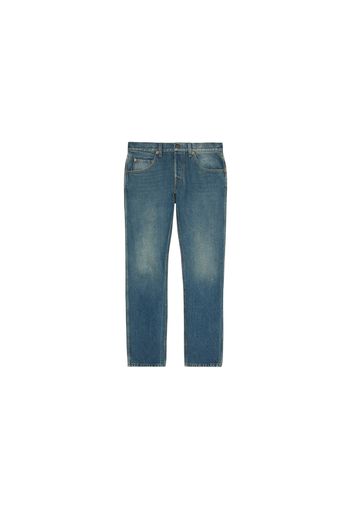 Gucci Tapered Fit Washed Marbled Denim Jeans Stonewashed Blue