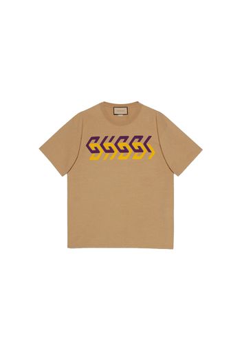 Gucci Mirror Logo-Print T-Shirt Camel/Purple/Yellow