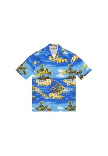 Gucci Printed Cotton Poplin Bowling Shirt Blue/Green/Yellow