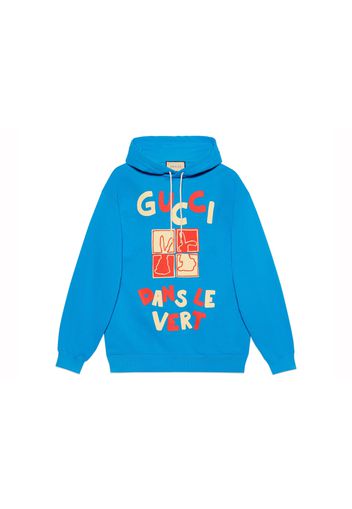 Gucci Cotton Jersey Hooded Sweatshirt Blue